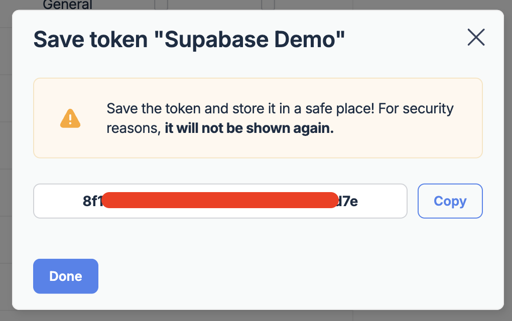 Mailtrap API Token display showing generated token ready to copy